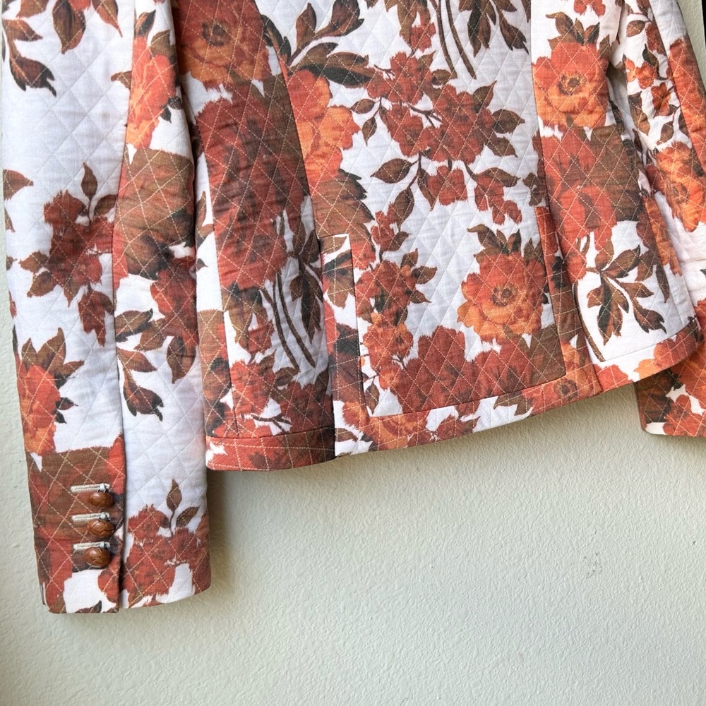 SMYTHE taped pouf sleeve one button blazer in Orange White rust floral Sz 4 - Picture 11 of 13